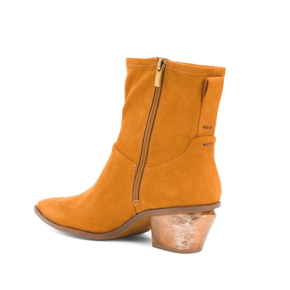 Franco Sarto Sammi Pointy Toe Booties Whiskey & Gold Tone Faux Suede Women’s 6 - Picture 4 of 13